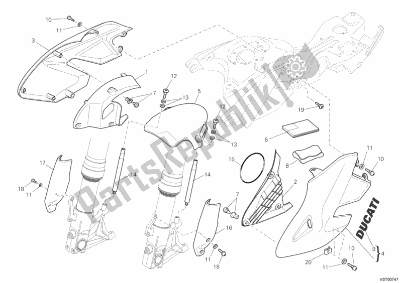 All parts for the Fairing of the Ducati Hypermotard 1100 EVO 2012